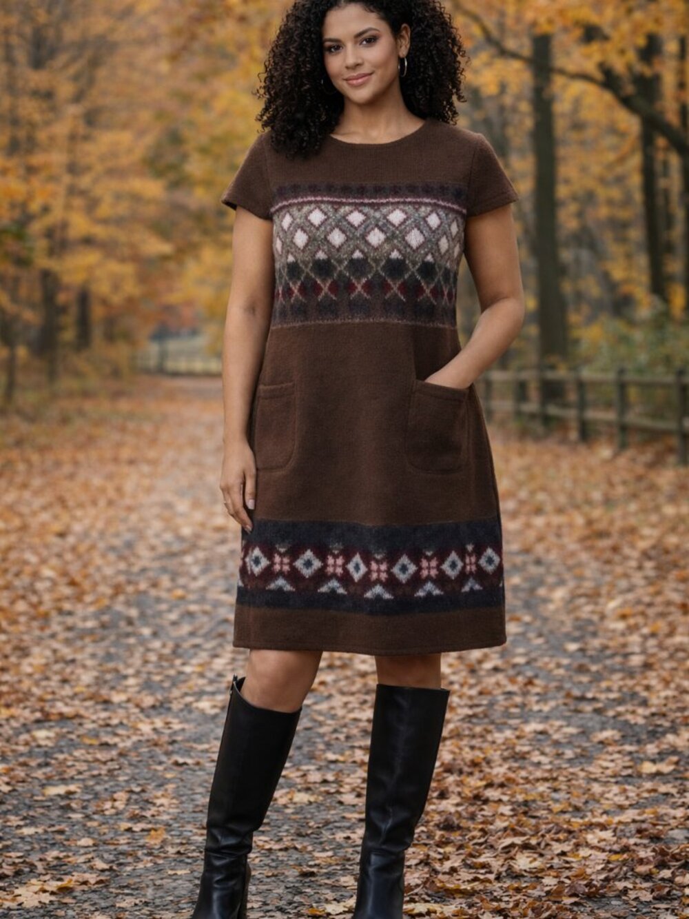 100% wool Olive green sheath dress front pockets short sleeve geometric